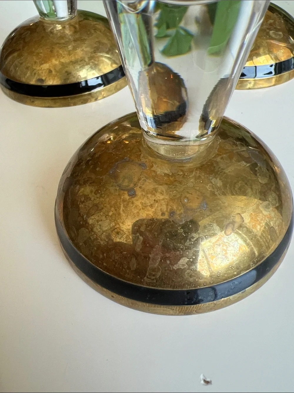 Pier 1 Handblown Glass Brass Cocktail Glasses Set of 4 Vintage